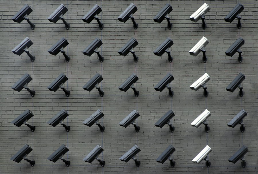 Wall-mounted surveillance cameras