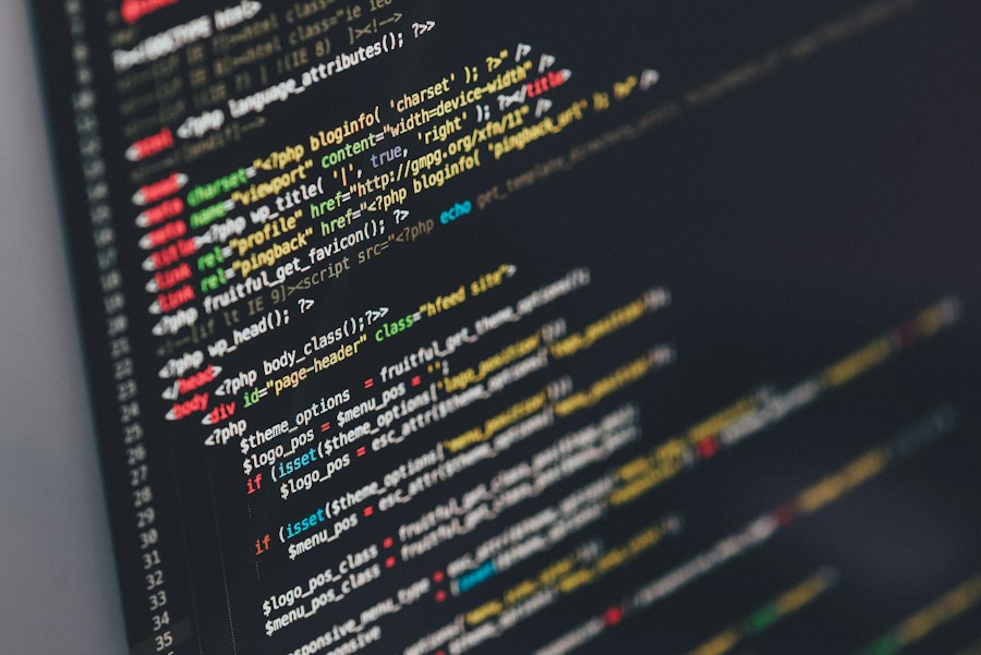 Programming code on a computer screen